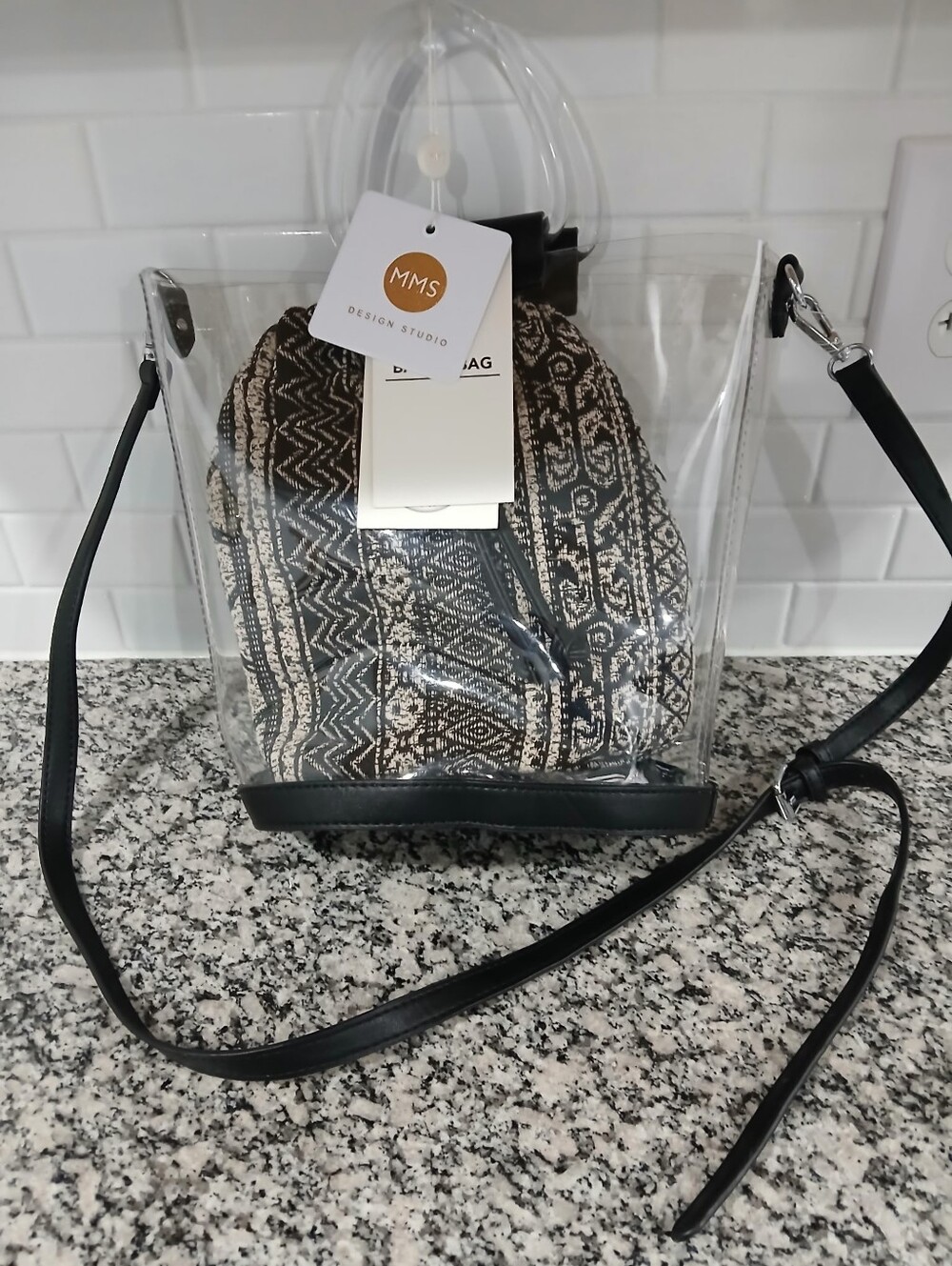 MMS Design Studio Clear Tote with Patterned Insert - Black/Cream